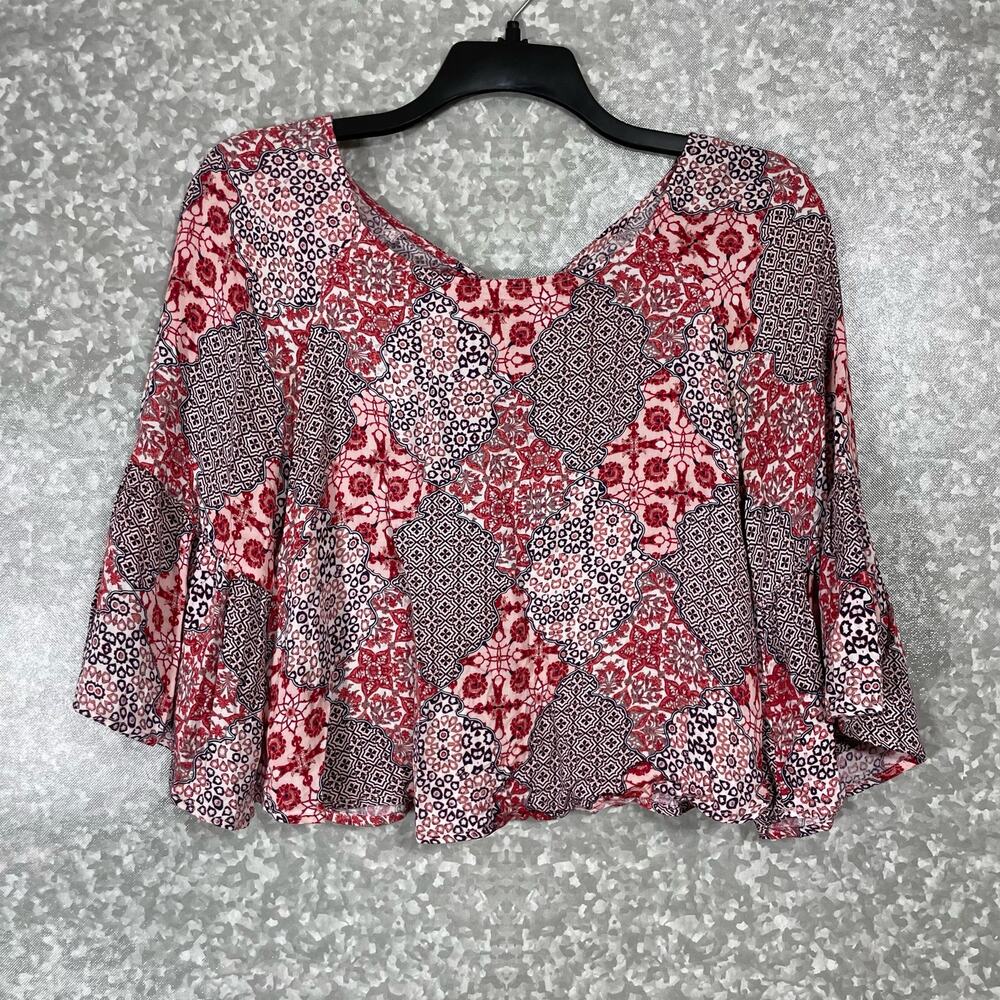 Minkpink Women's Pink Patchwork Boho Chic Crop Top - Size Medium - Back Cutout